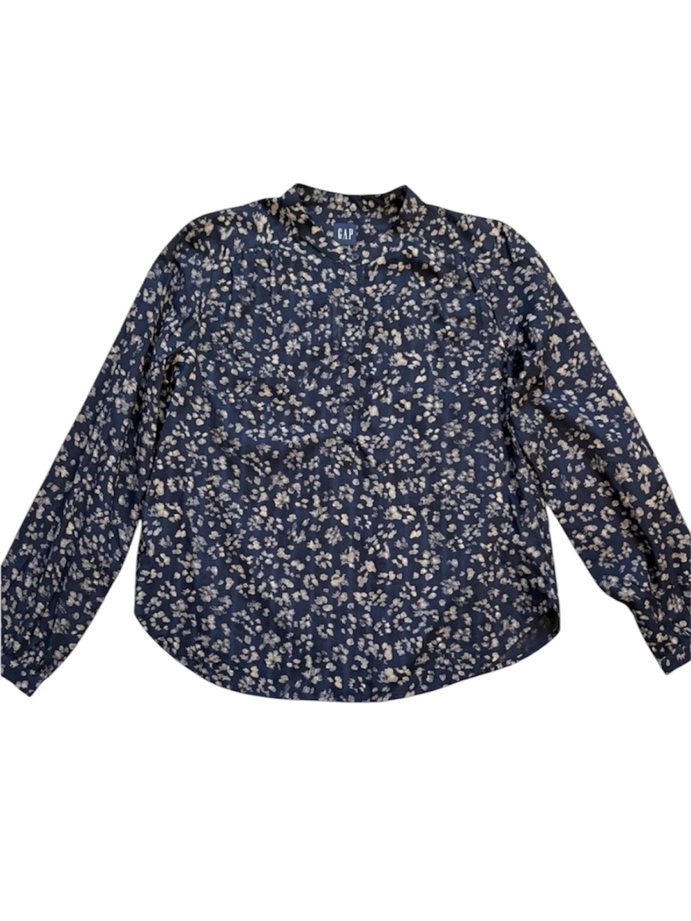 GAP 100% Cotton Navy Blue Abstract Floral 1/2 Button Down Blouse Size Medium